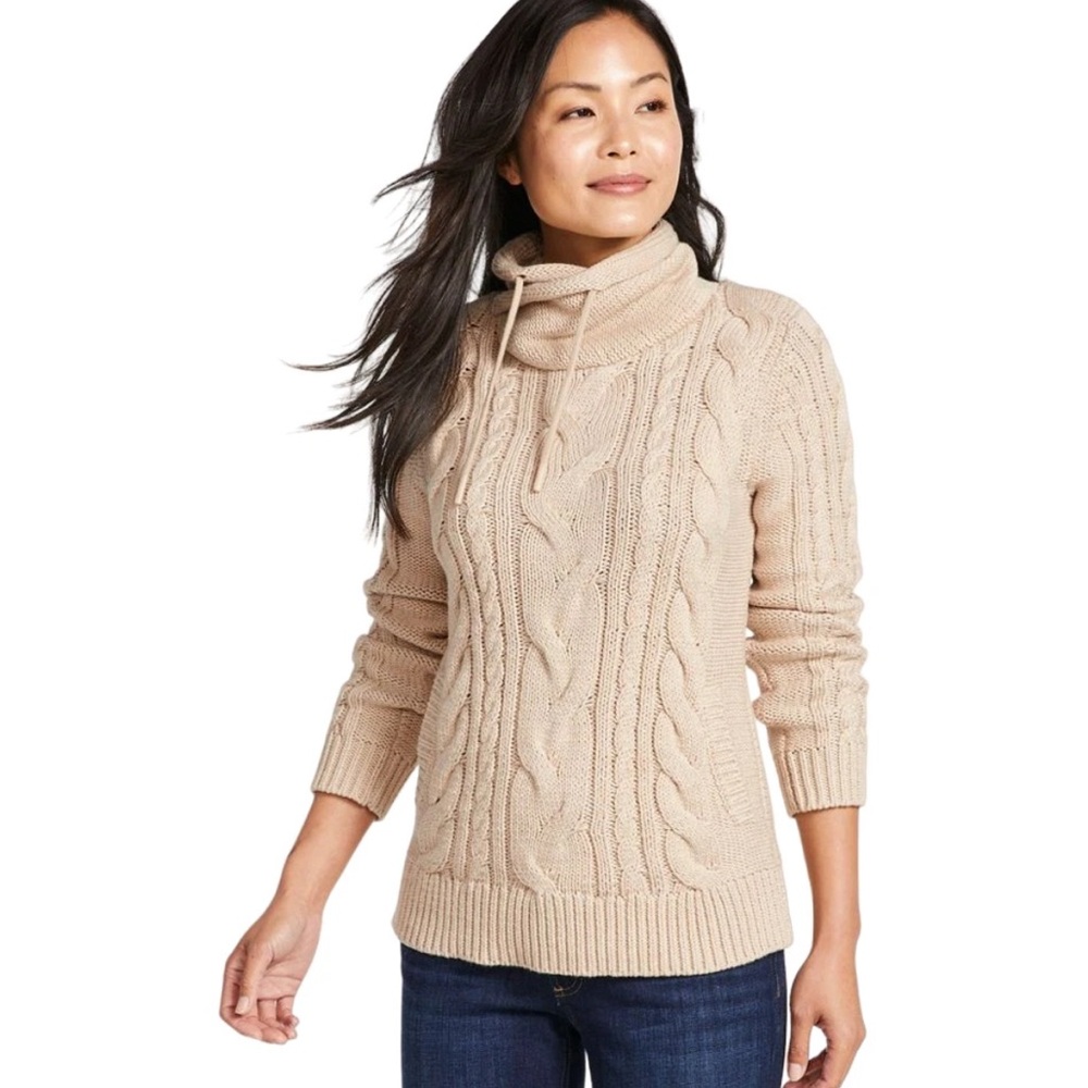 L.L. Bean Beige Cable Knit Turtleneck Sweater - Picture 15 of 15